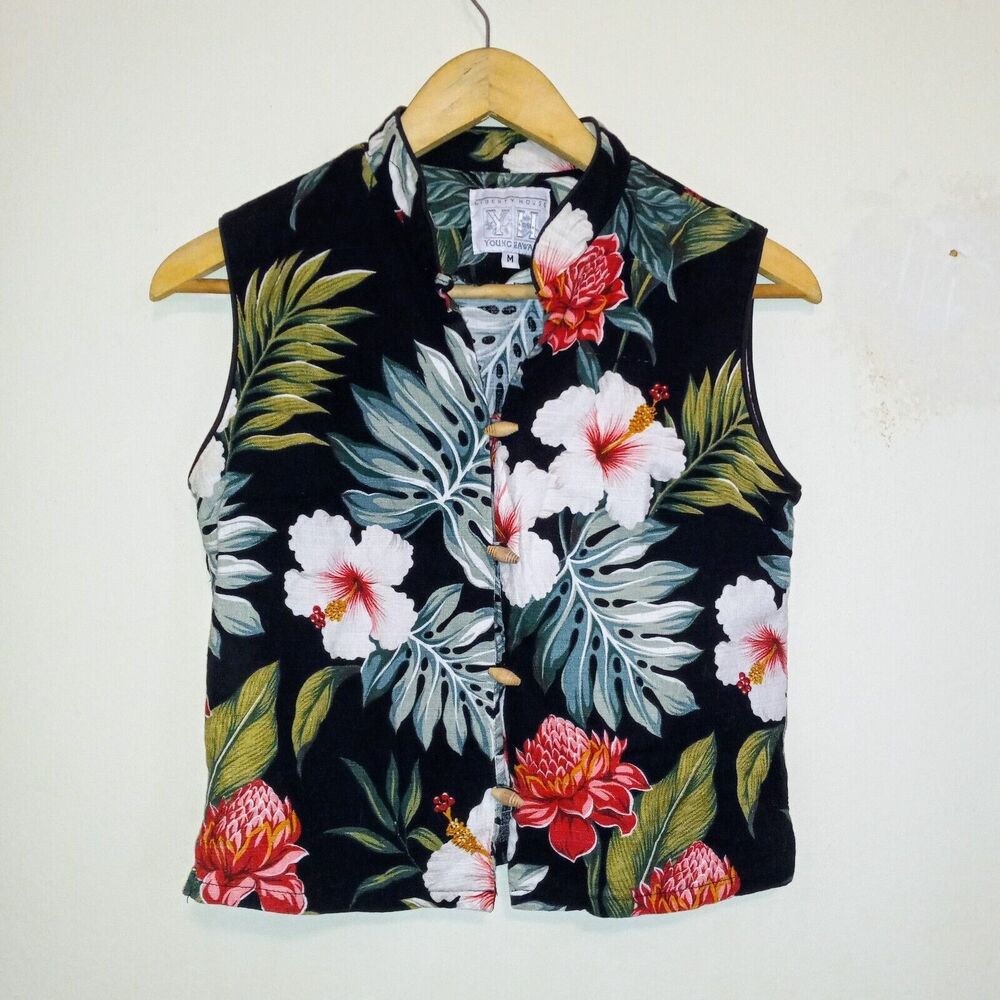 Vintage Liberty House Young Hawaii Cropped Shirt-Medium-Toggle Button-Sleeveless